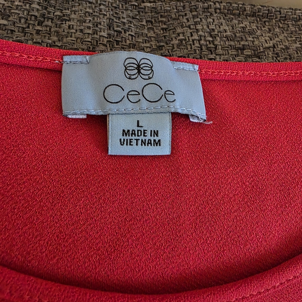 CeCe Vibrant Red Ruffle Sleeve Blouse - Picture 2 of 3